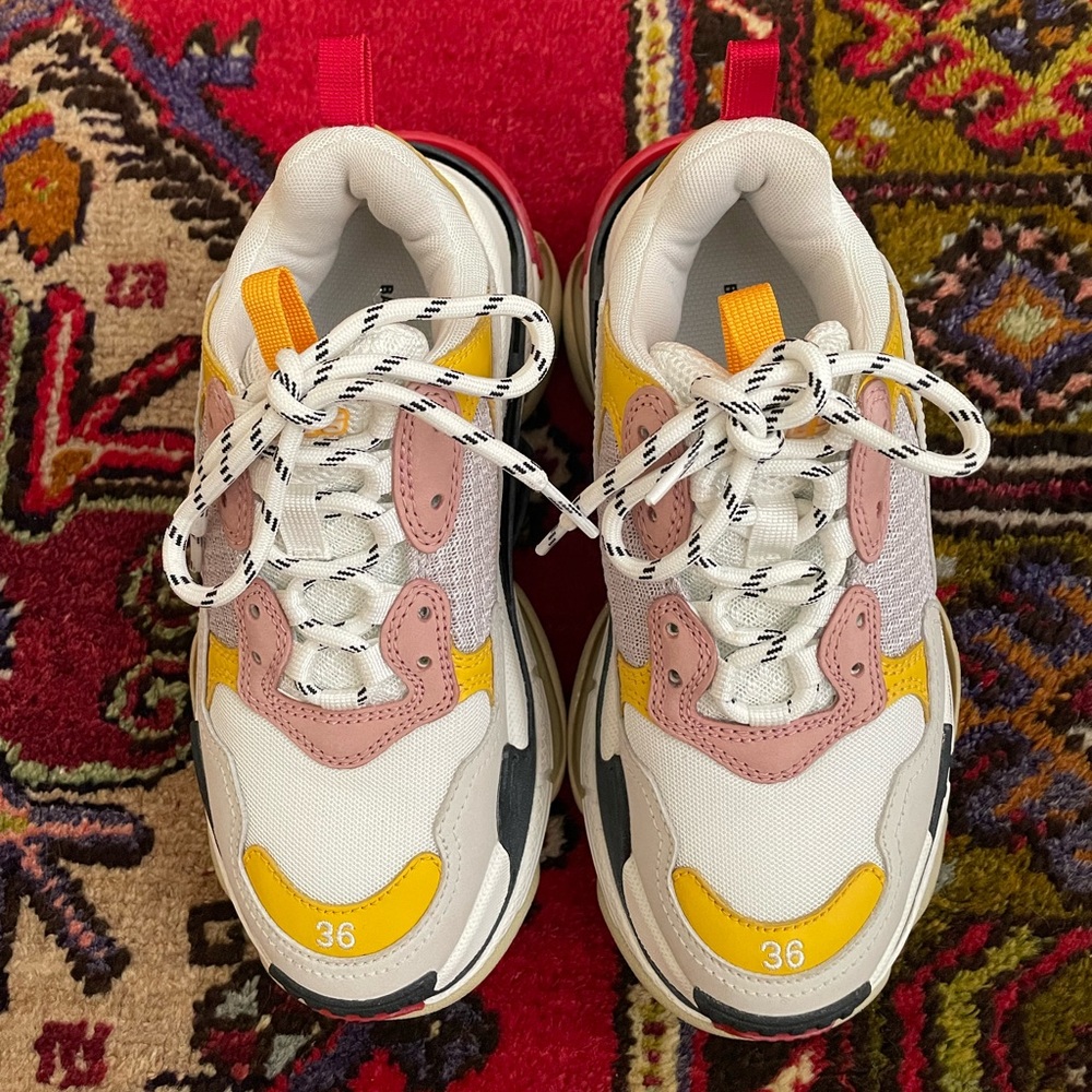 Authentic Balenciaga triple S sneakers in pink and yellow